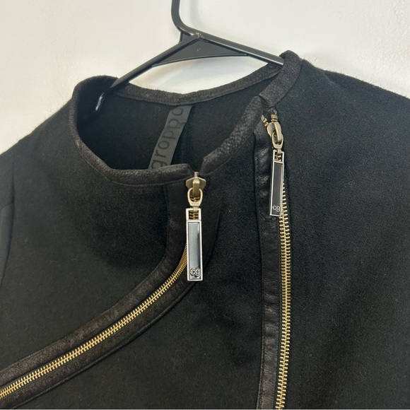 Coragroppo Black Wool & Leather Cowl Neck Multi Zipper Jacket Size Small - Picture 10 of 12